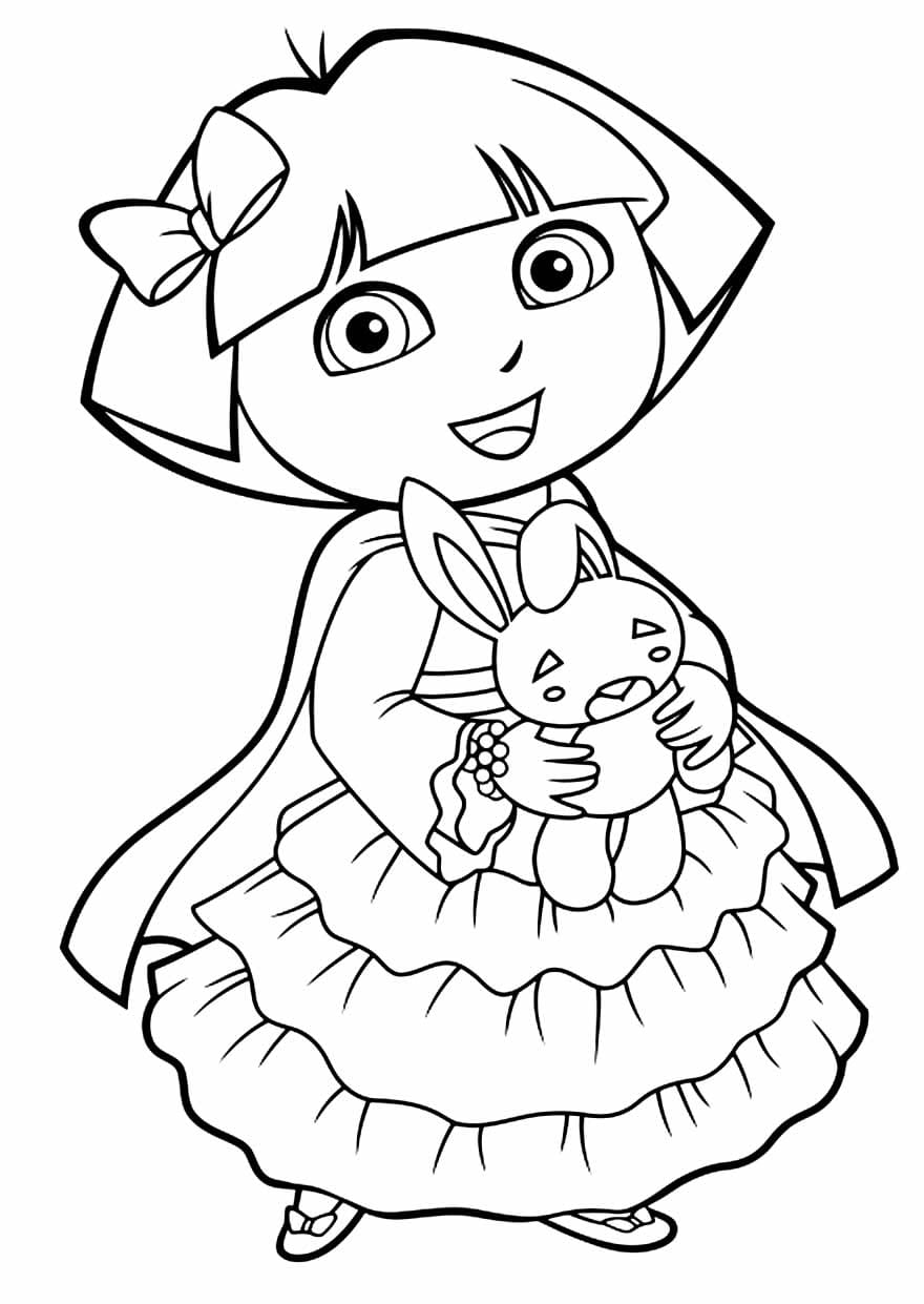 Dora the Explorer holding a teddy bear coloring pages