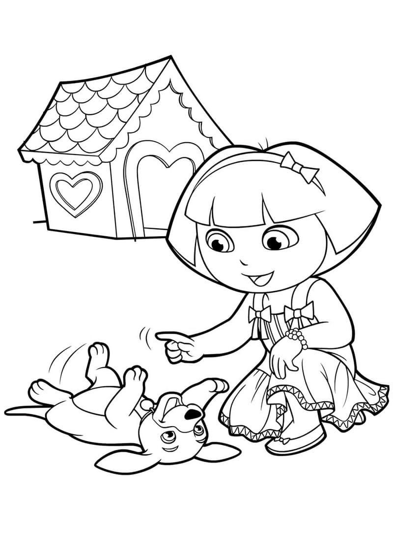 Dora the Explorer playing with Perrito coloring pages