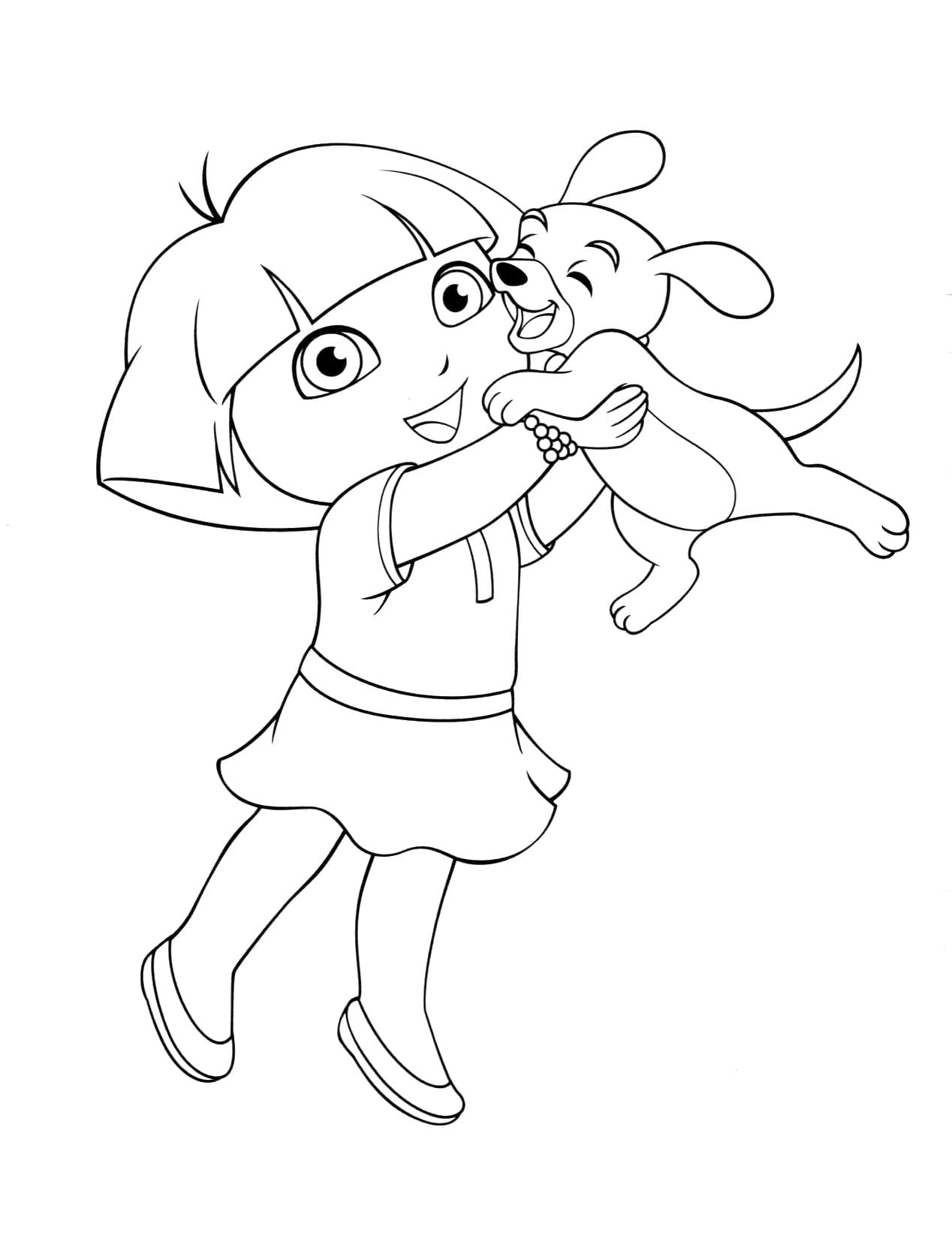 Dora the Explorer holding Perrito coloring pages