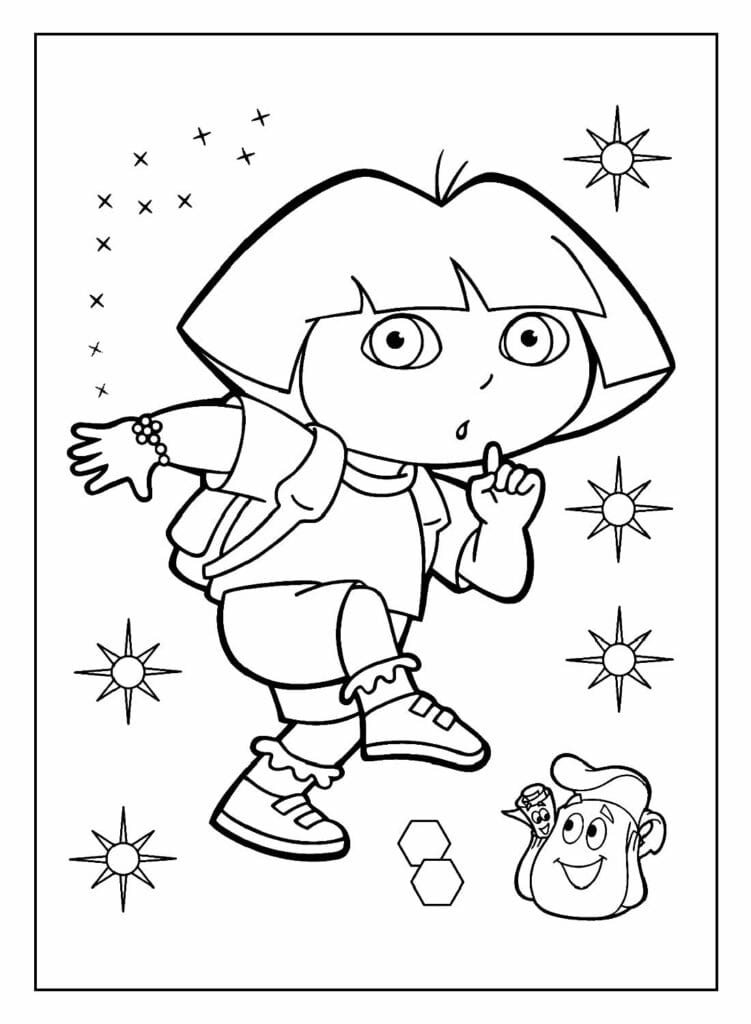 Dora the Explorer shushing Map and Backpack coloring pages