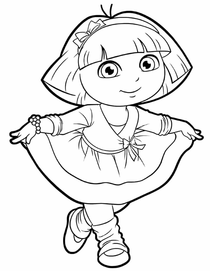 Dora holding the edges of her dress coloring pages