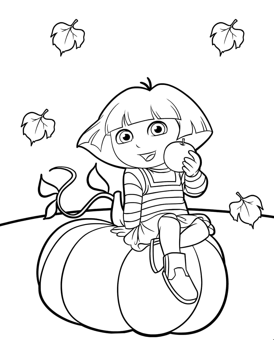 Dora the Explorer on a giant pumpkin coloring pages