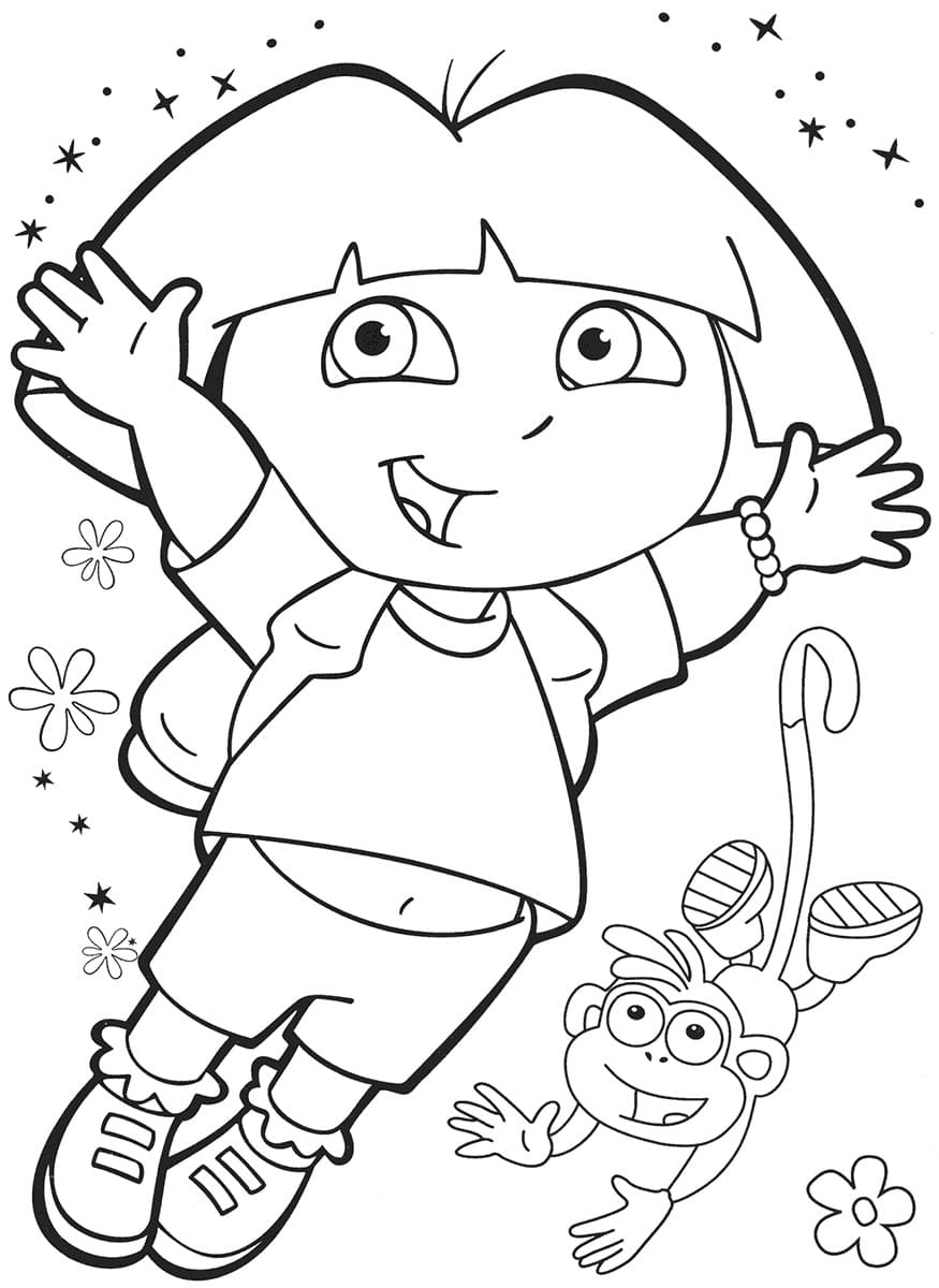 Dora the Explorer and Boots with open arms coloring pages