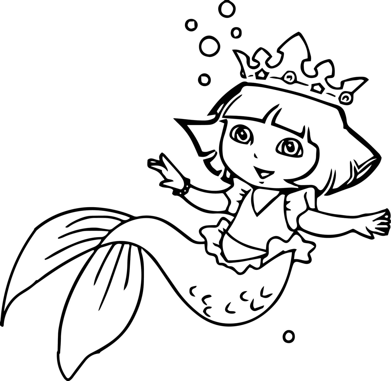 Dora the Explorer transformed into a mermaid coloring pages