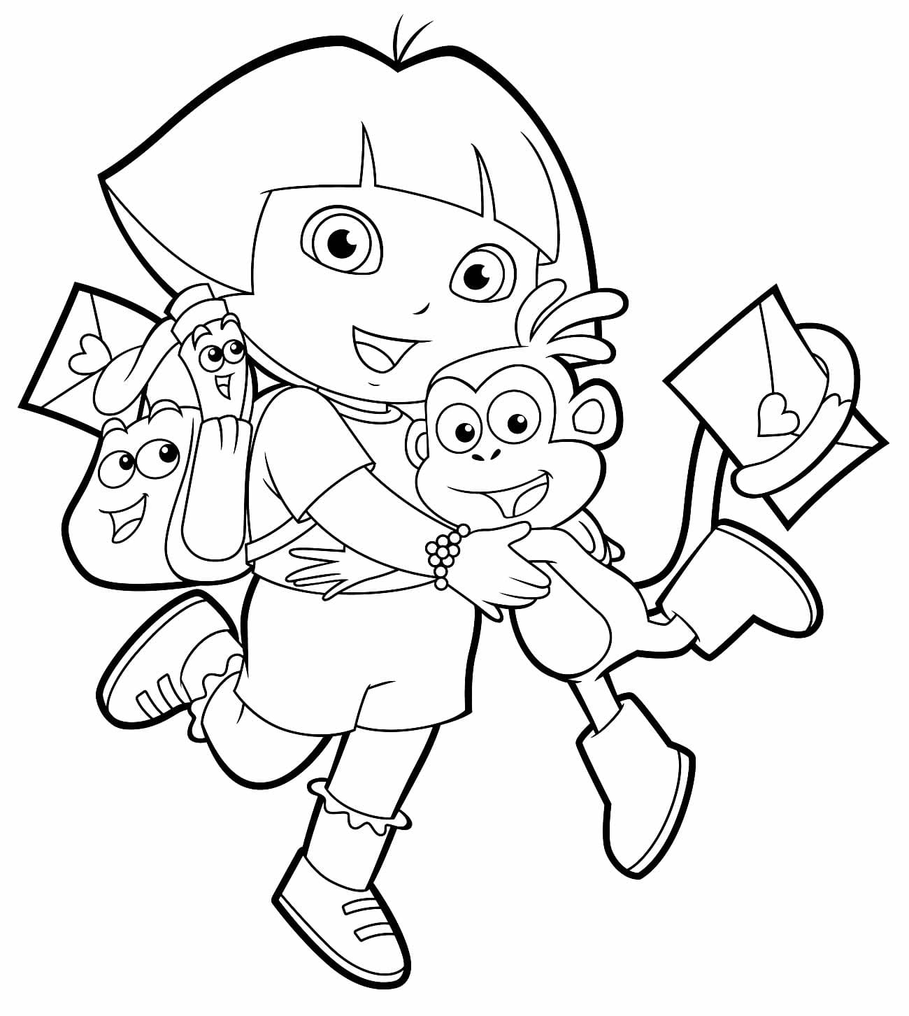 Dora the Explorer, Map, Backpack, and Boots coloring pages