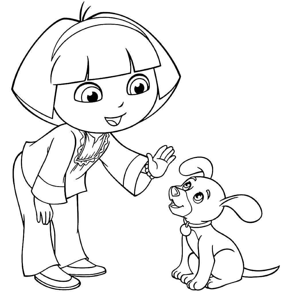 Dora the Explorer asking Perrito to sit coloring pages