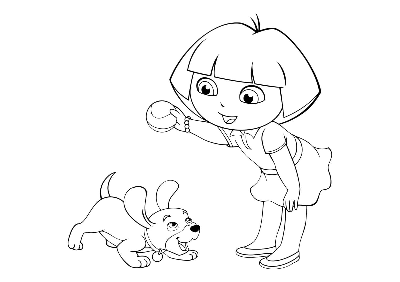 Dora the Explorer playing ball with Perrito coloring pages