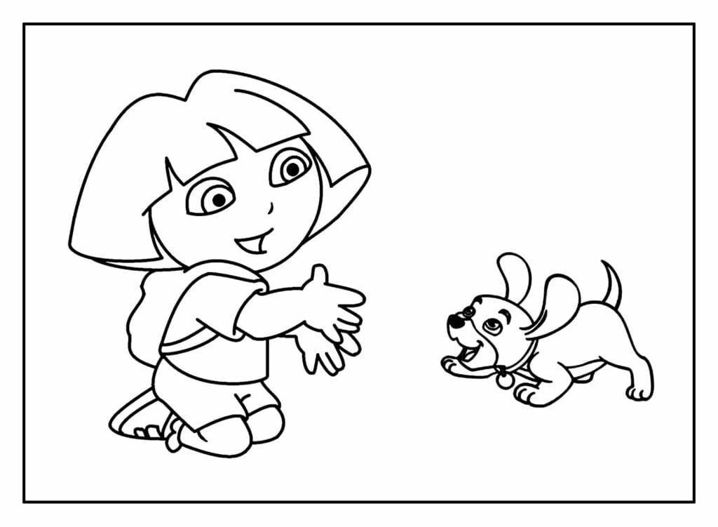 Dora the Explorer playing with Perrito coloring pages