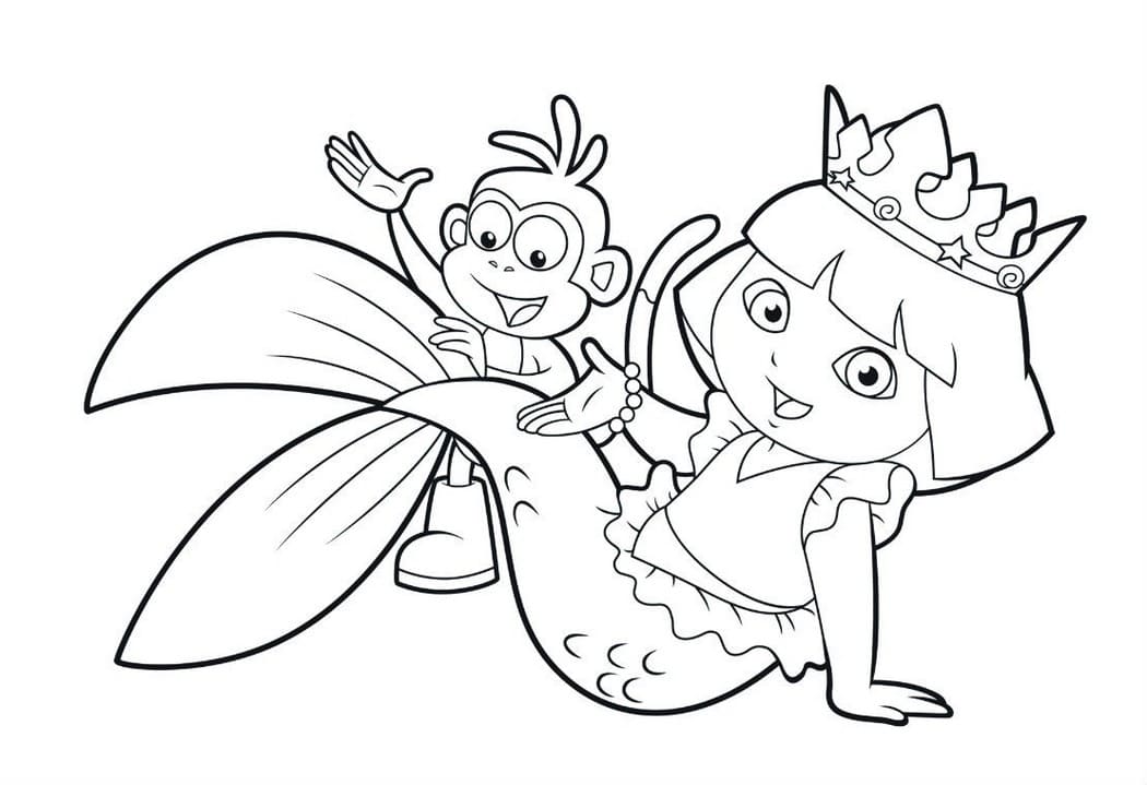 Dora the Explorer transformed into a mermaid coloring pages