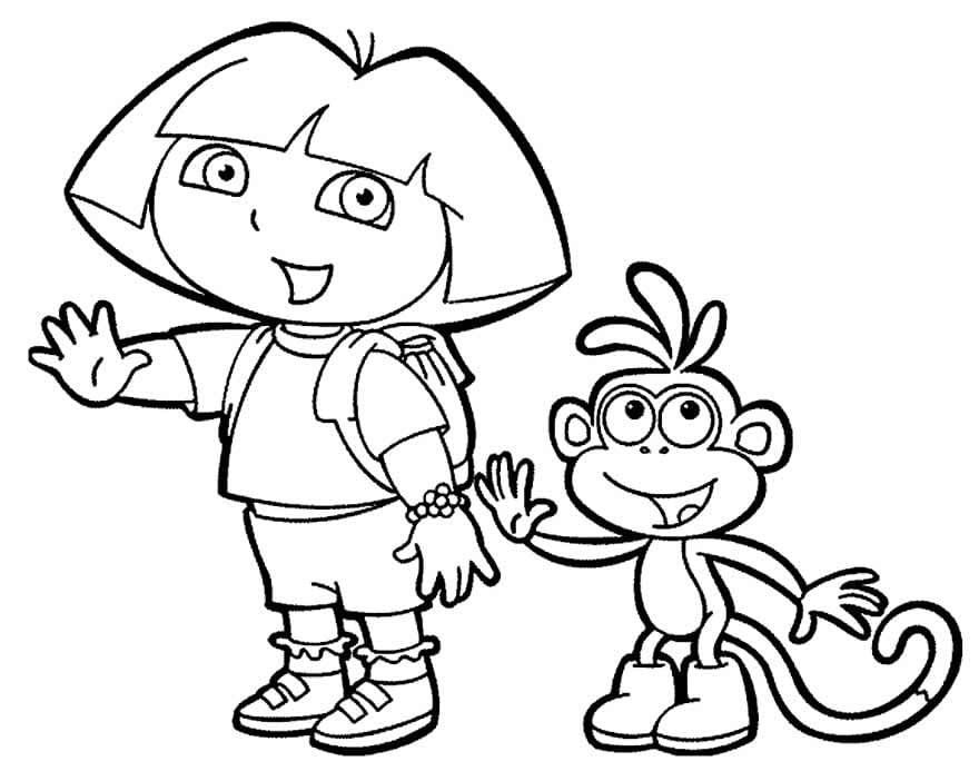 Dora the Explorer and Boots waving coloring pages