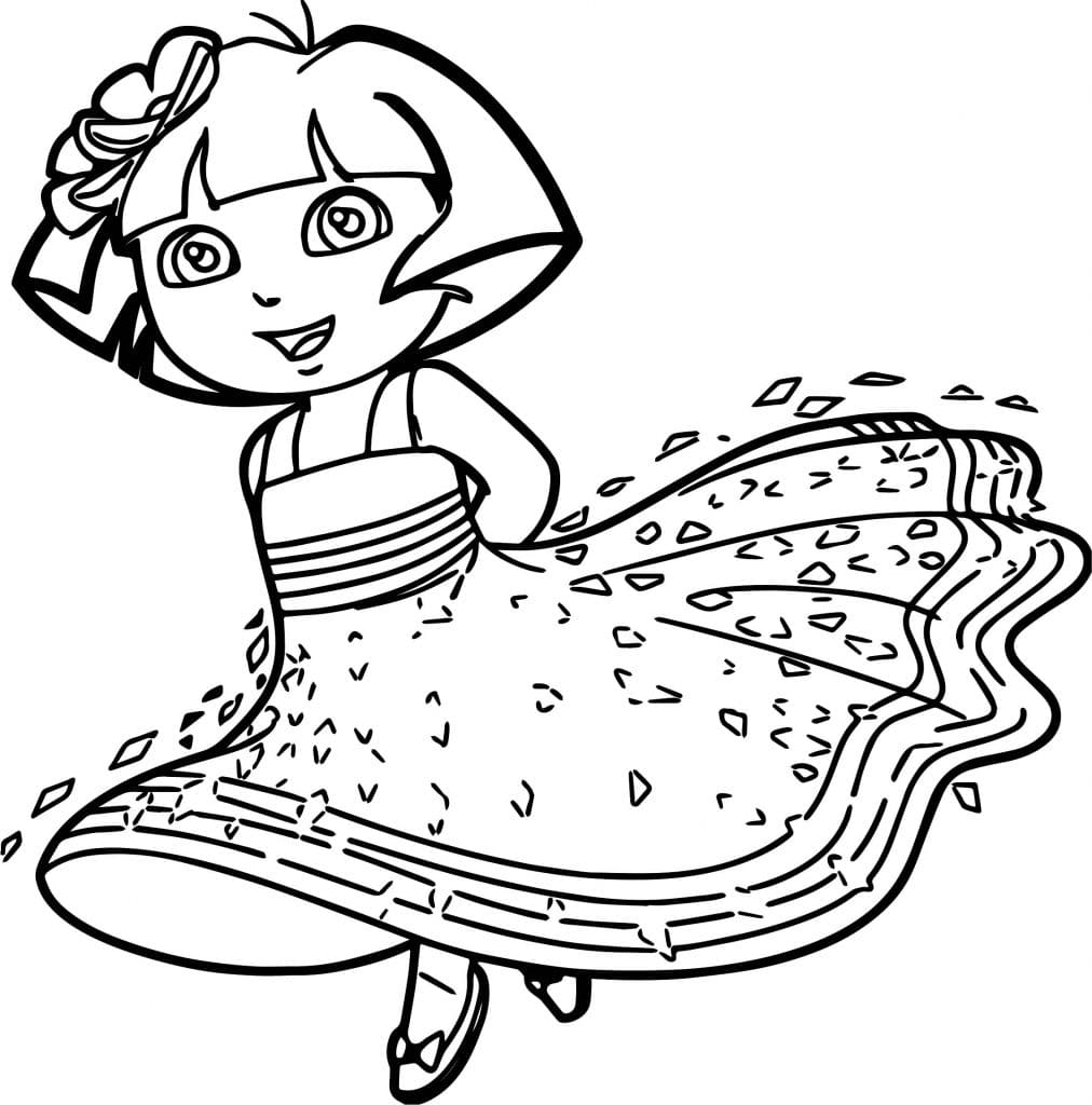 Dora the Explorer in a long dress coloring pages