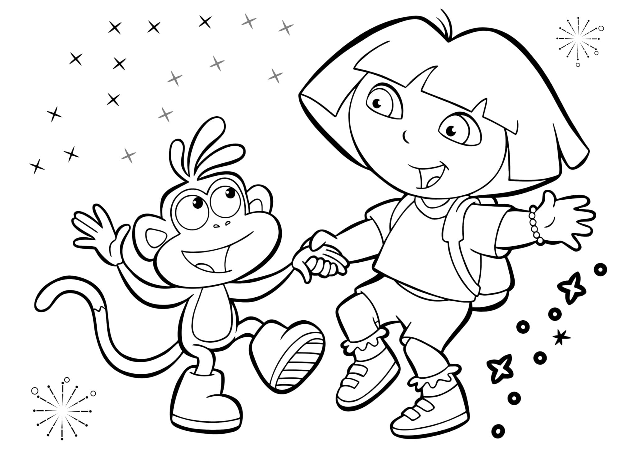 Dora the Explorer and Boots dancing coloring pages