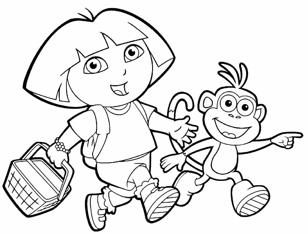 Dora the Explorer and Boots running coloring pages