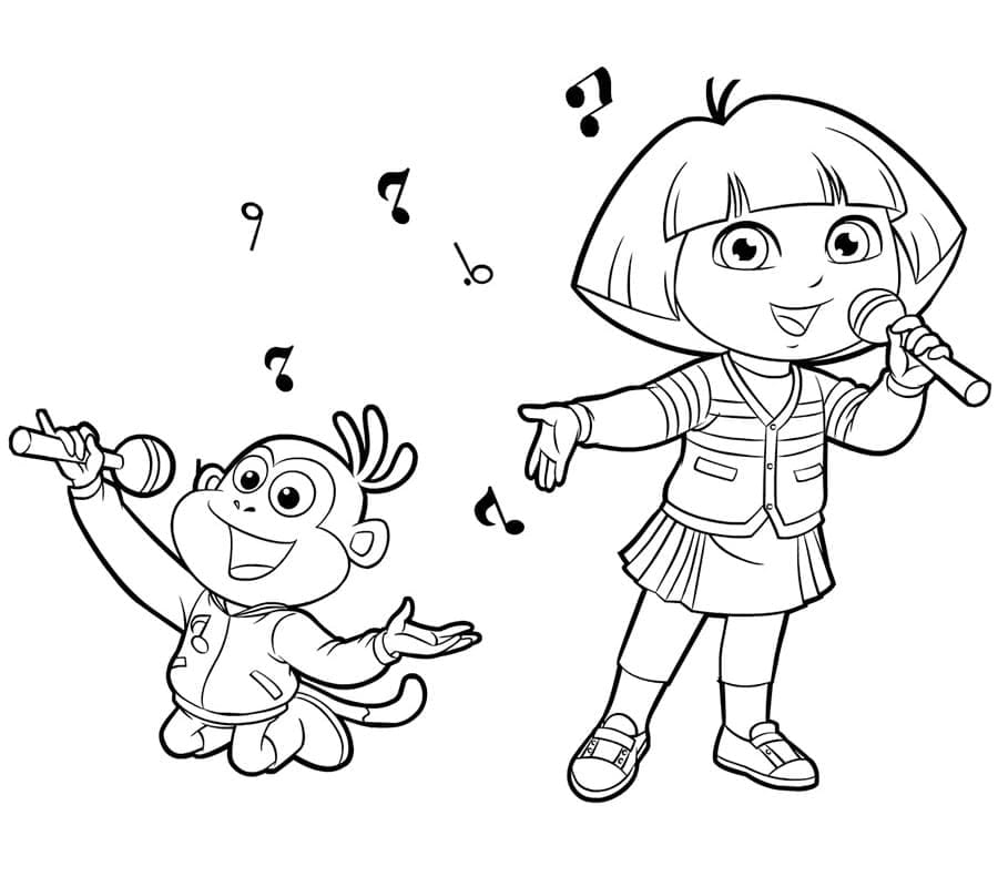 Dora the Explorer and Boots singing coloring pages