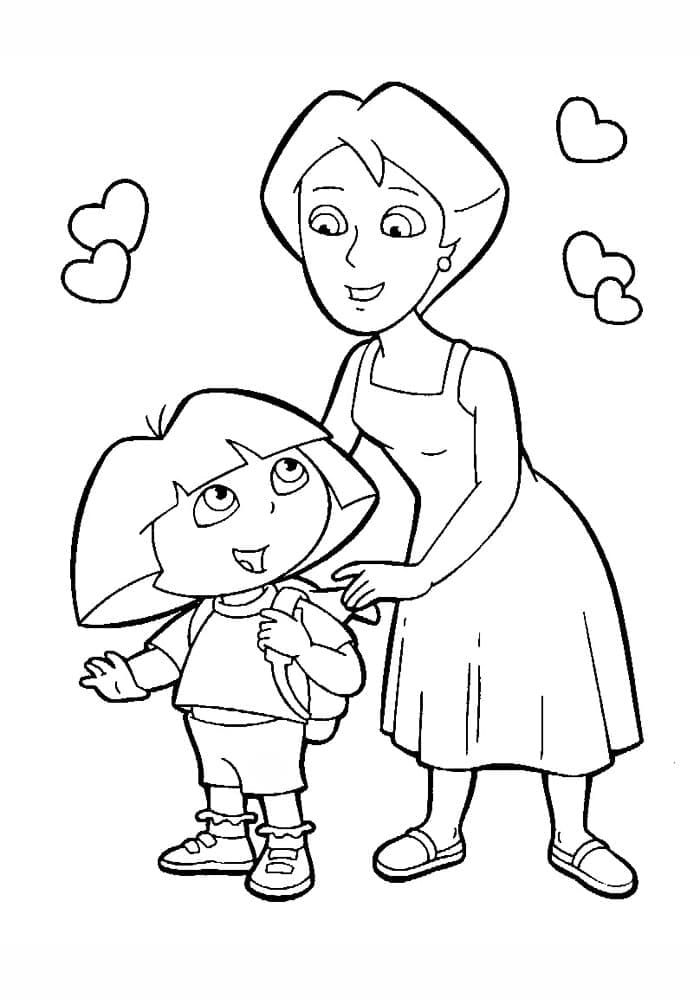 Dora the Explorer and Mami coloring pages