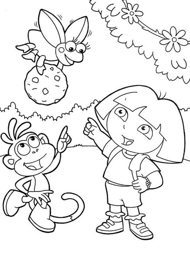 Dora the Explorer, Boots, and a ladybug coloring pages