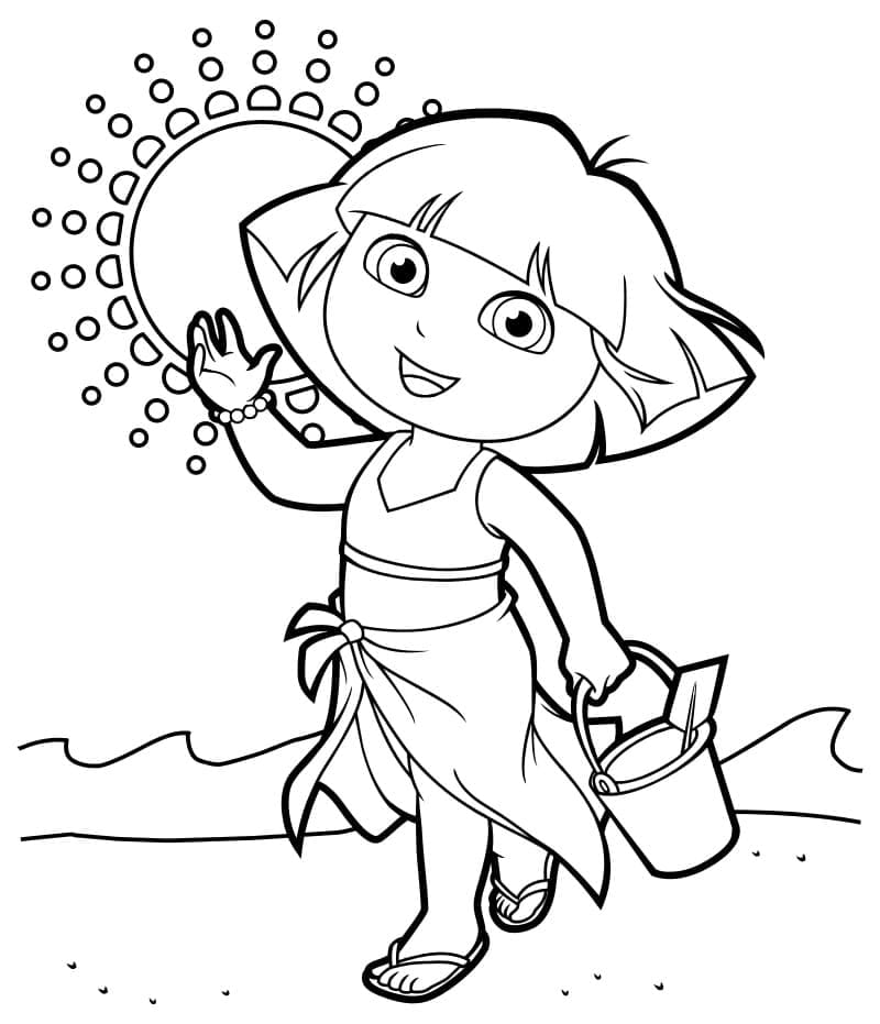 Dora the Explorer playing on the beach coloring pages