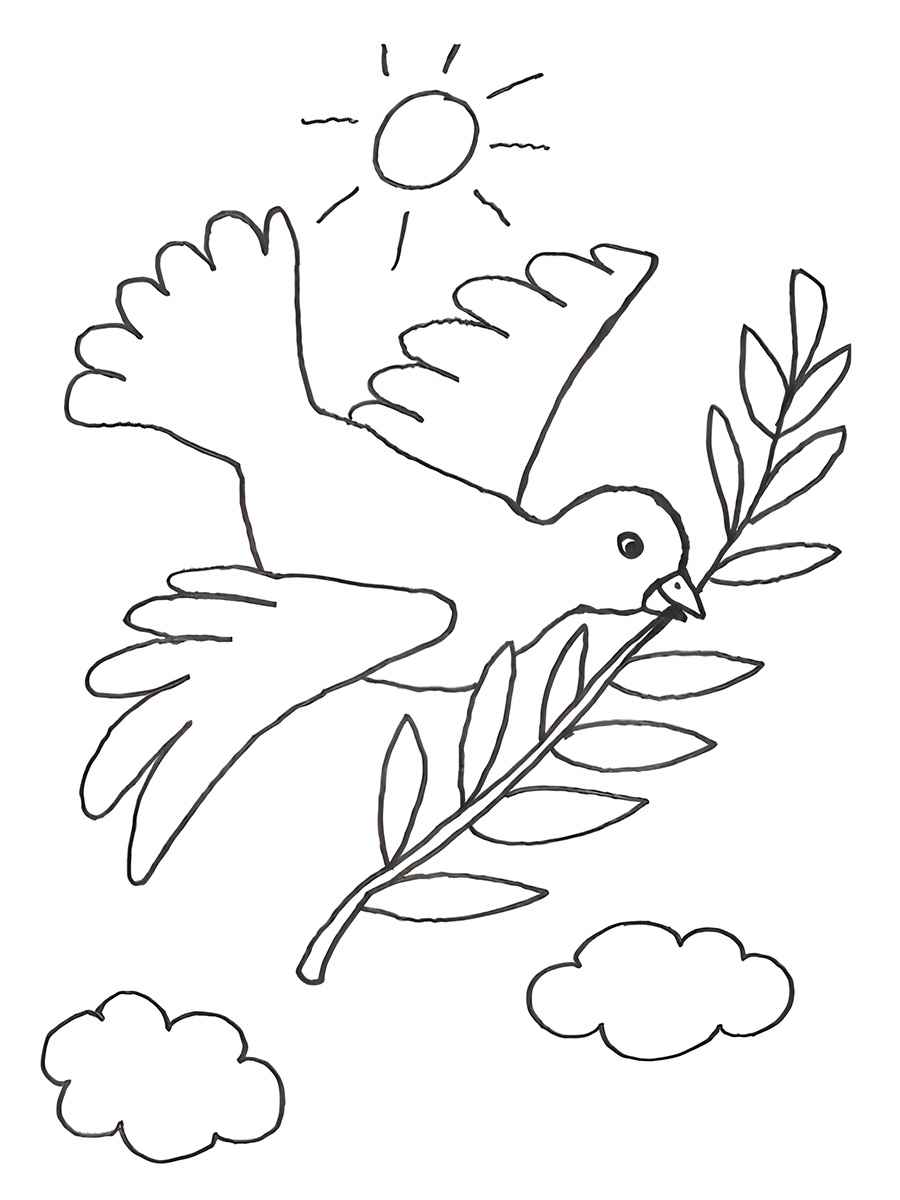 Dove Flying with an Olive Branch Coloring Page