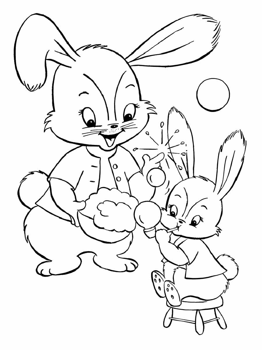 Coloring pages of two Easter bunnies.