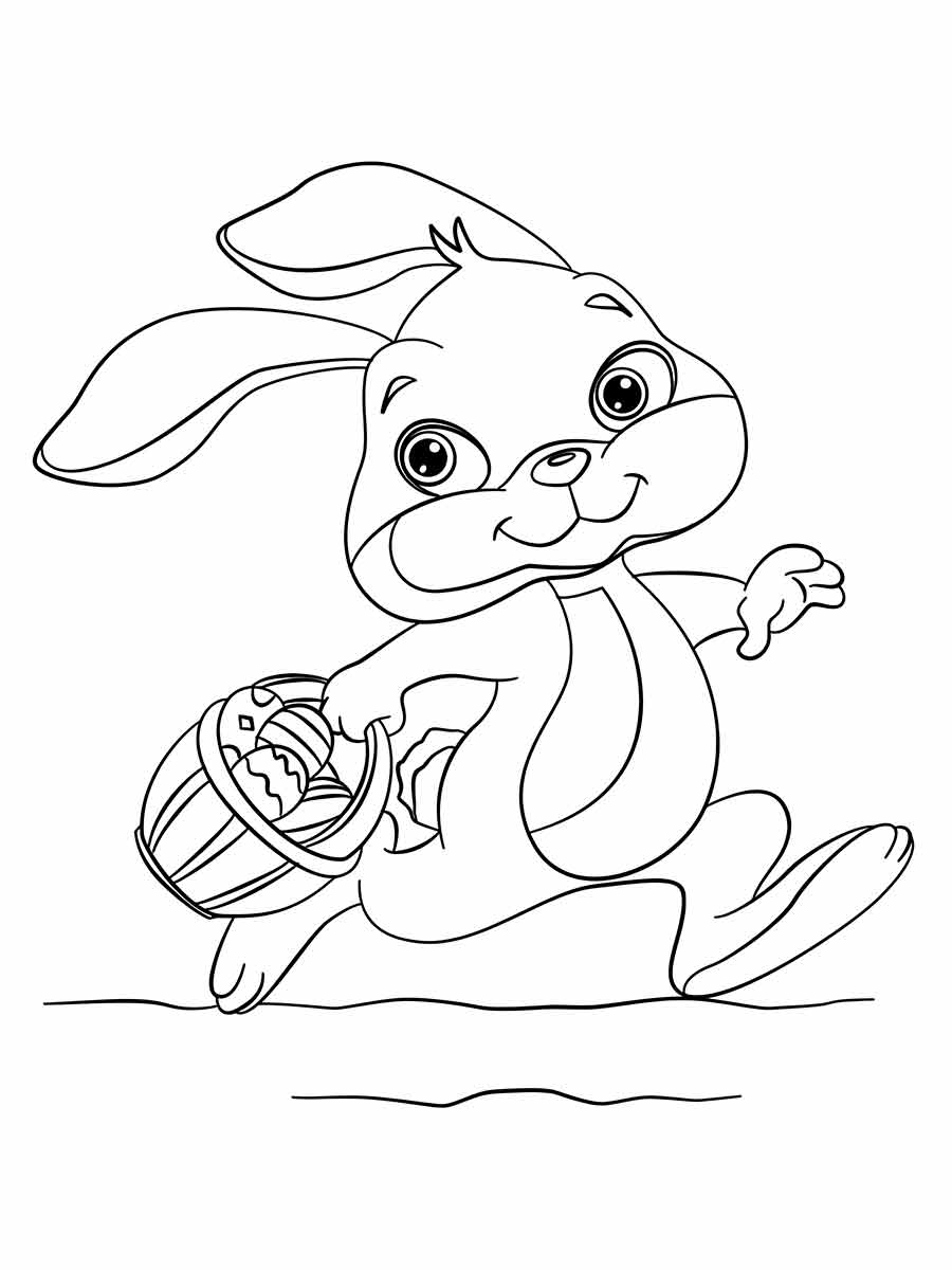 Coloring page of a running Easter Bunny.