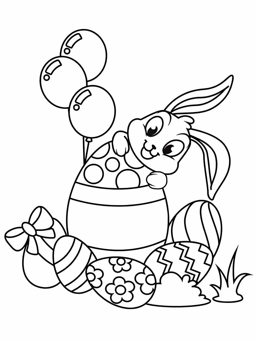 Easter Bunny with eggs and balloons