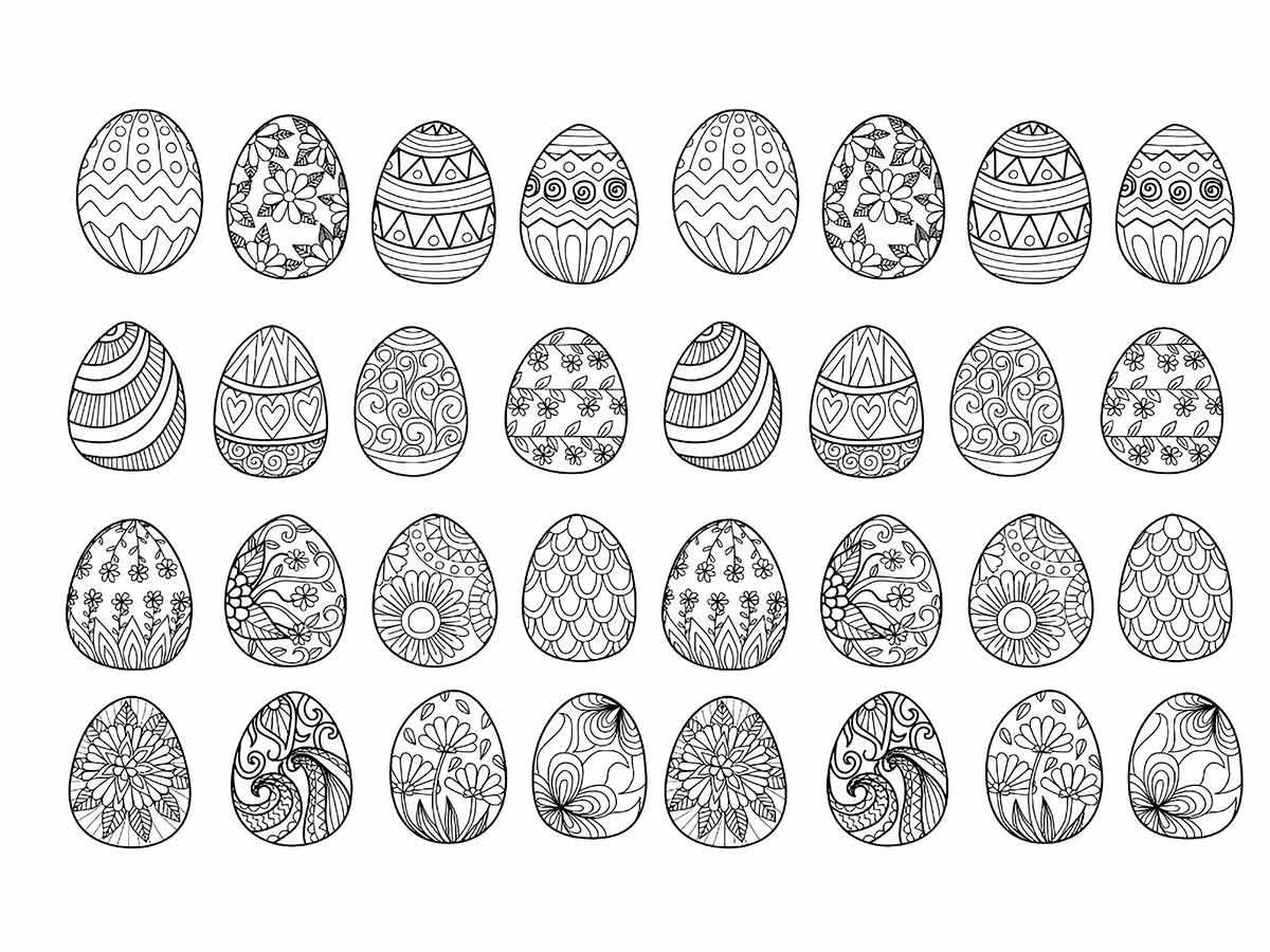 Various Easter eggs to color