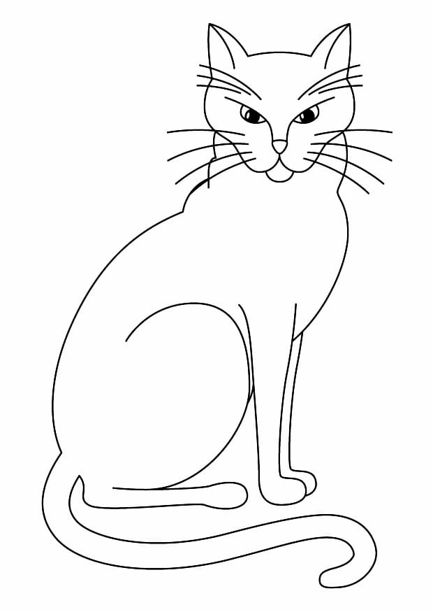 Coloring page of a cat ready to be colored.