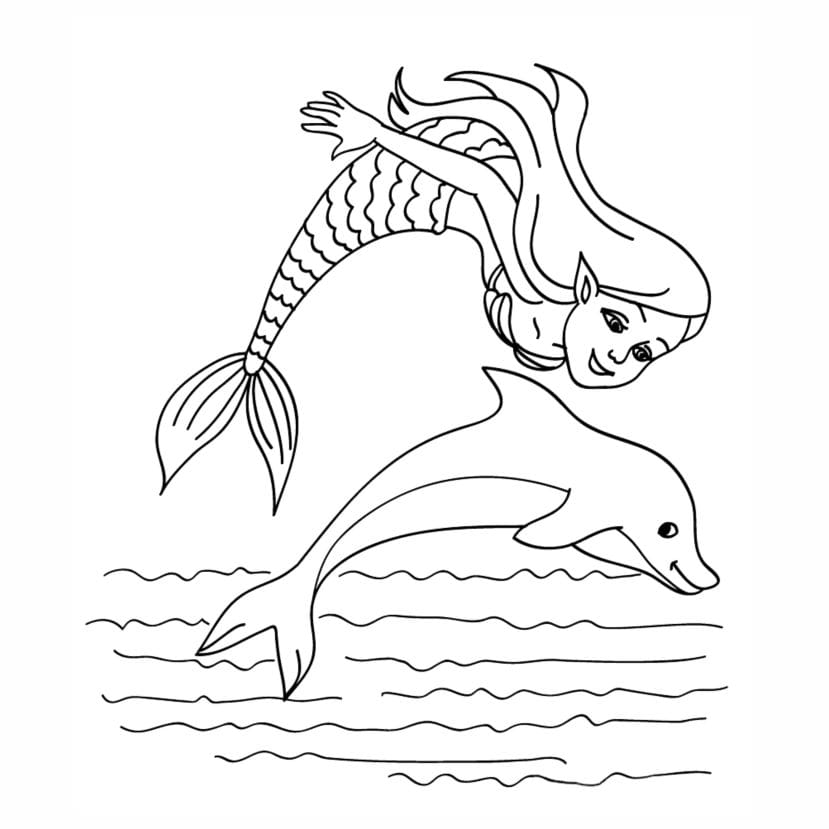 Easy mermaid coloring page for beginners.