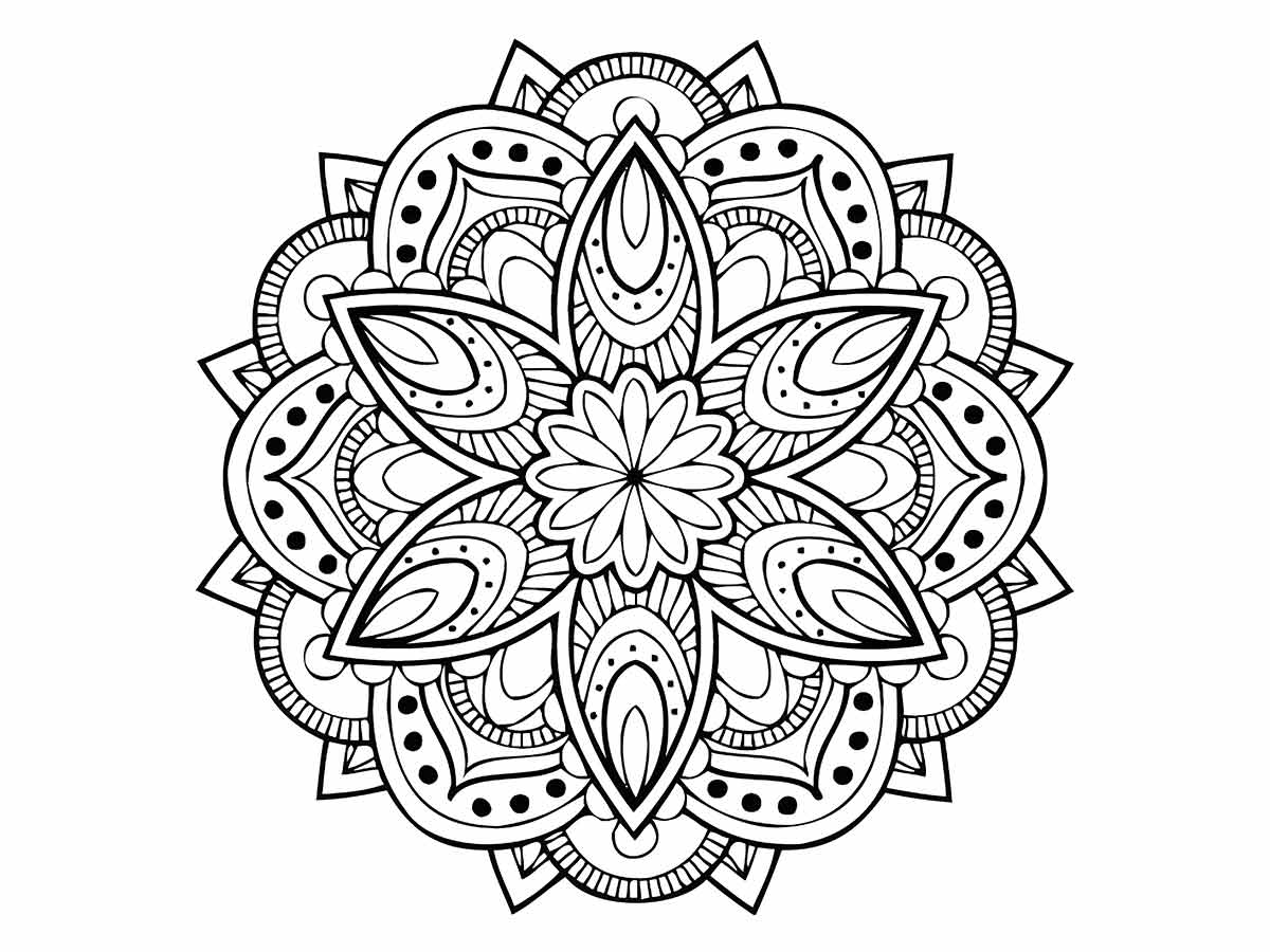 Floral and Geometric Mandala Coloring Page