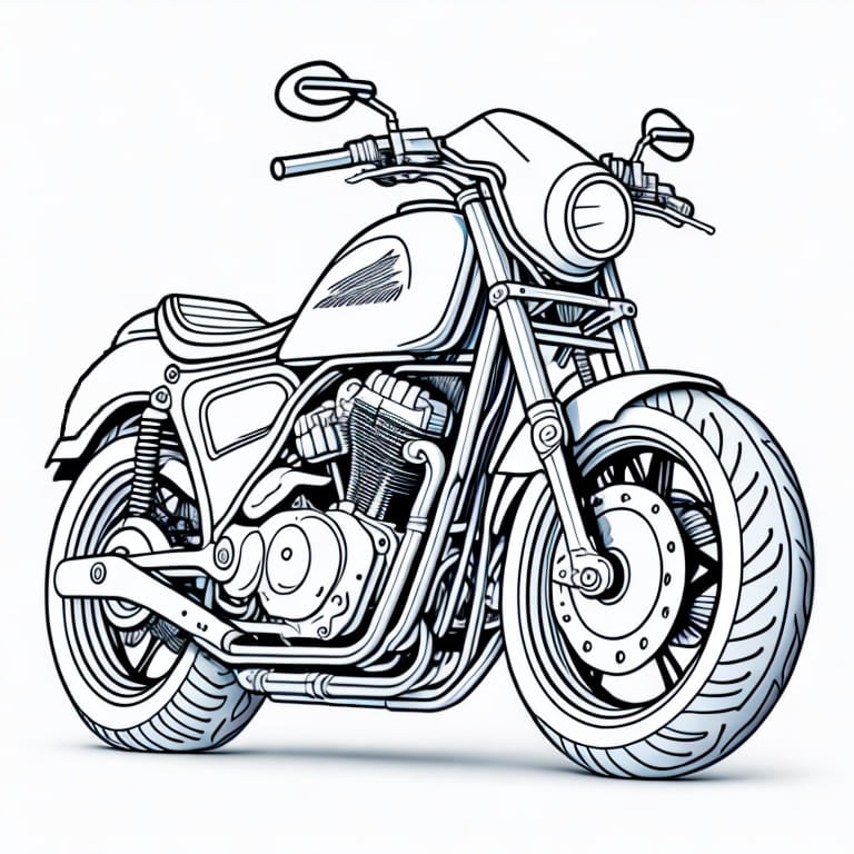 Free printable motorcycle coloring page, ideal for kids to color.