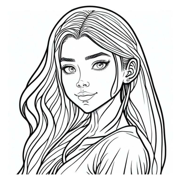 Girl from side coloring page.