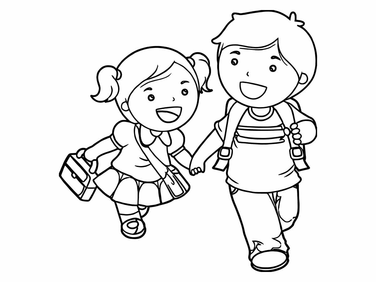 Girl going to school coloring page.