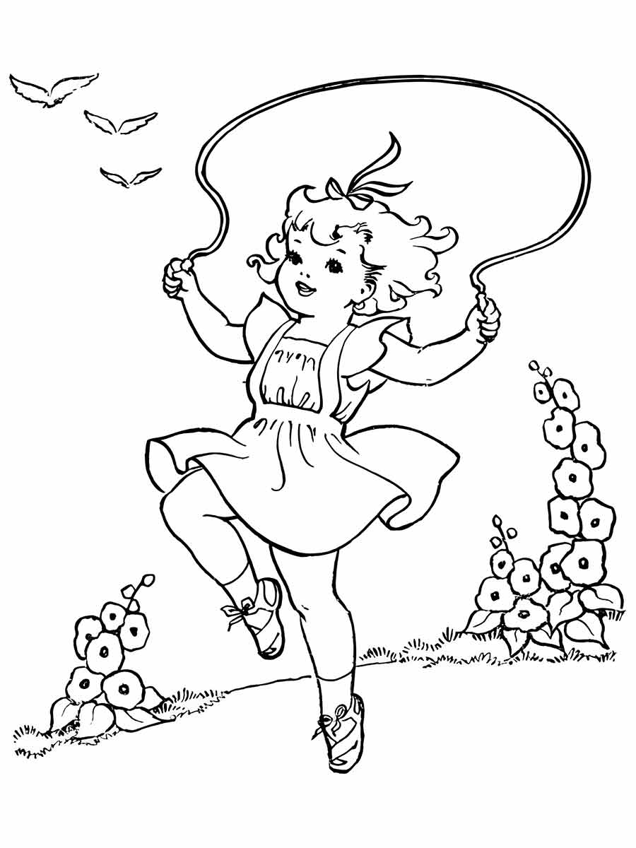 Girl jumping rope coloring page.