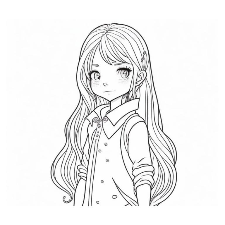 Girl looking sideways coloring page.