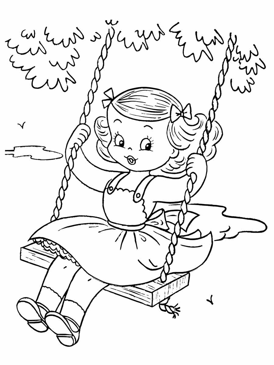 Girl on swing coloring page.