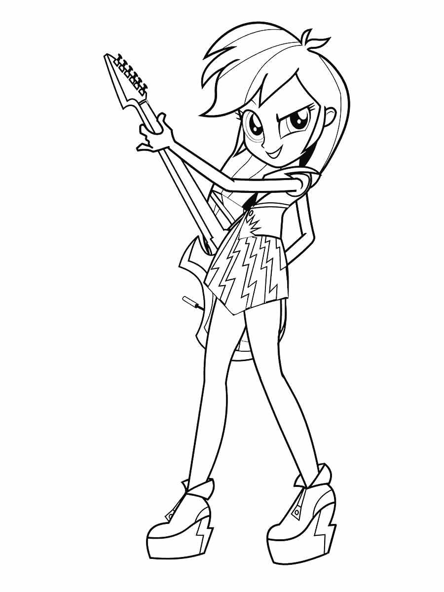 Girl playing electric guitar coloring page.