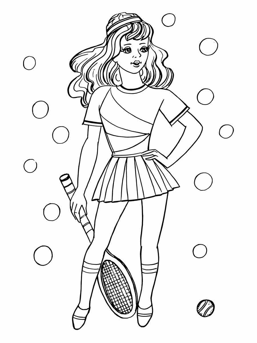 Girl playing tennis coloring page.