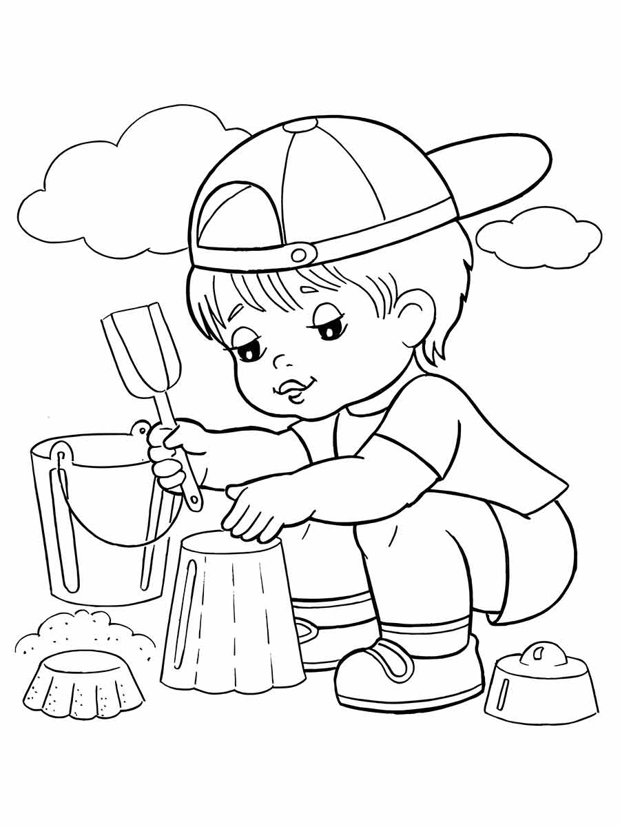 Girl playing with sand coloring page.