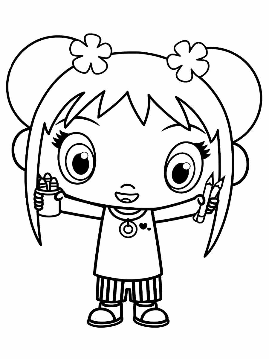 Girl with big eyes and pigtails coloring page.