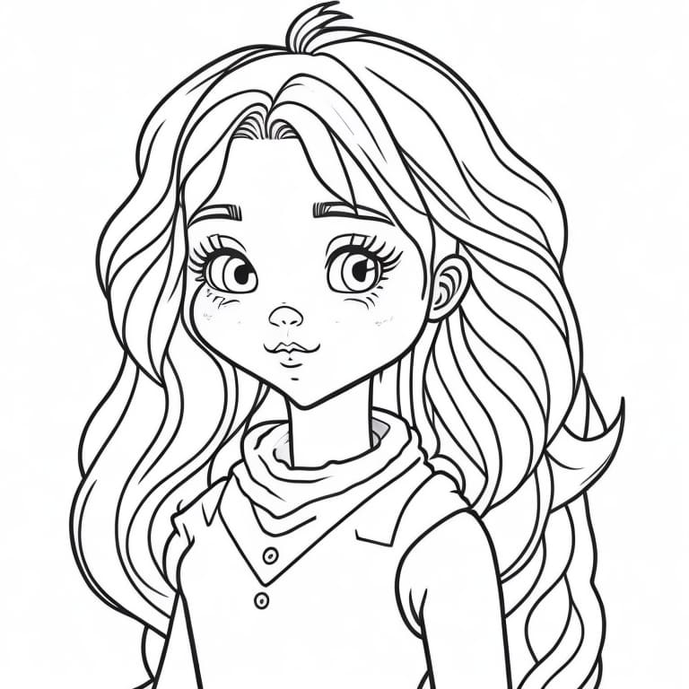 Girl with big eyes coloring page.