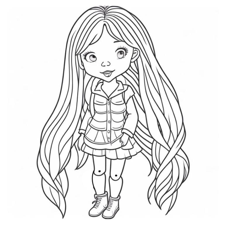 Girl with big hair coloring page.