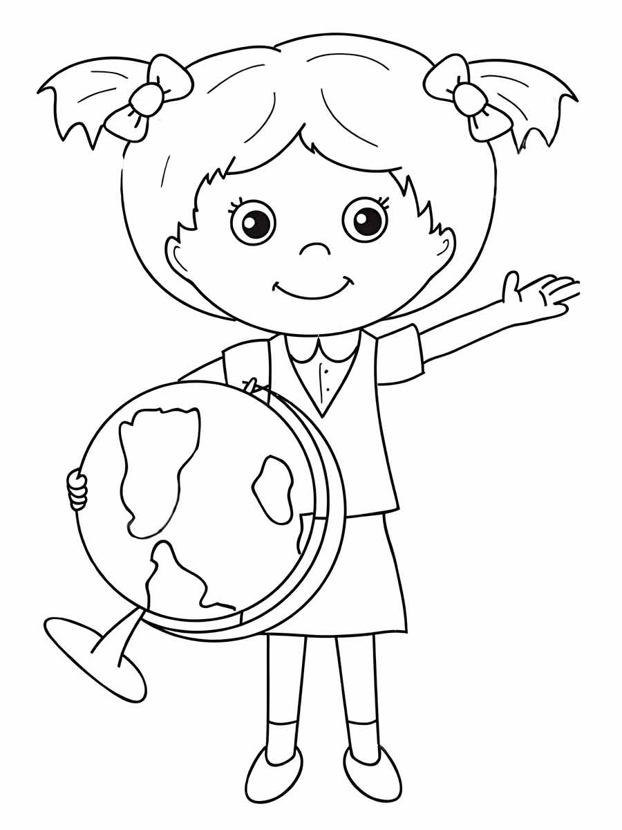 Girl with school map coloring page.