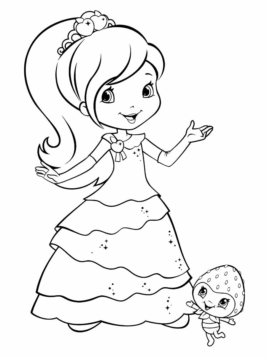 Girl with small creature coloring page.