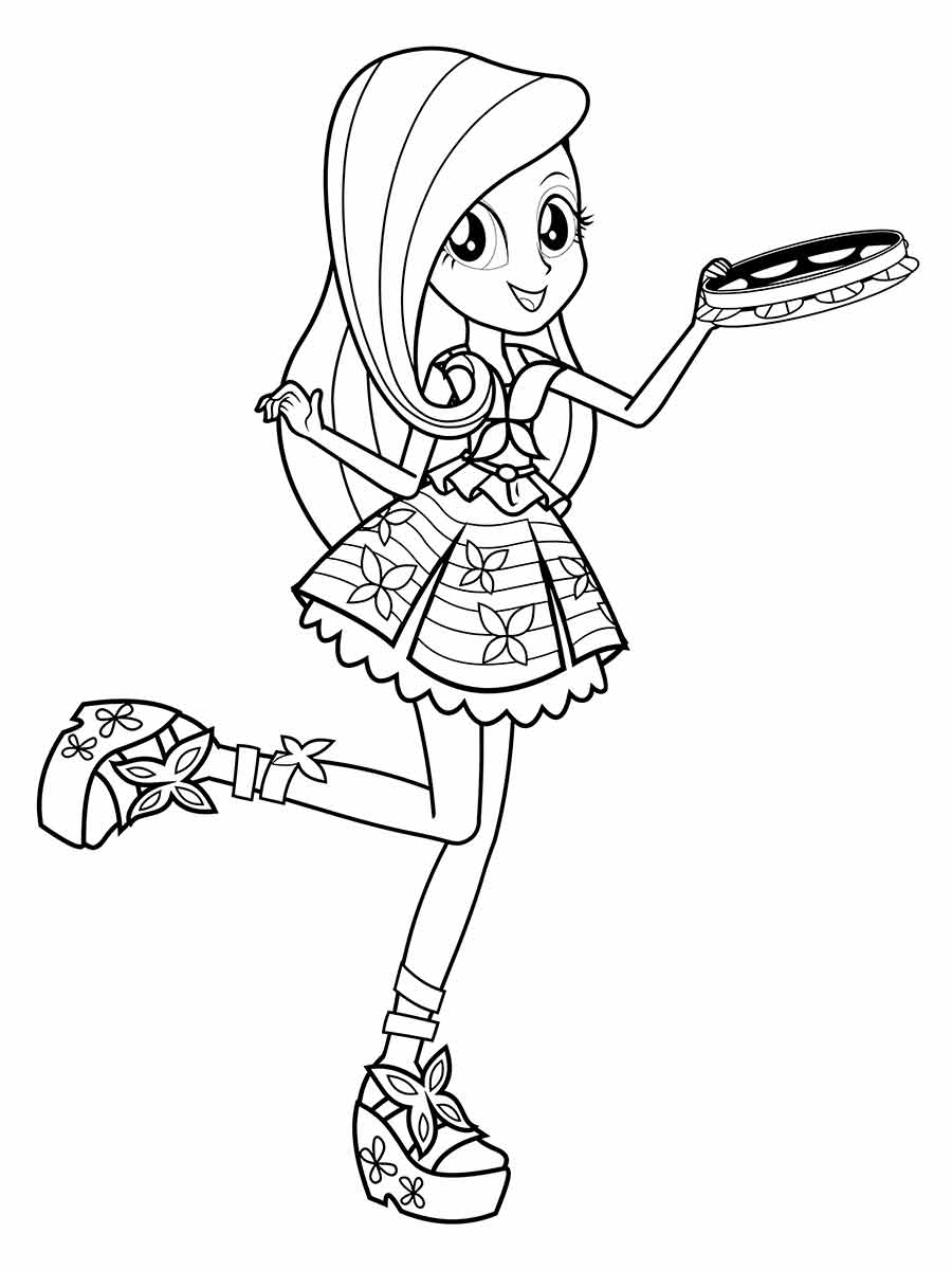 Girl with tambourine coloring page.