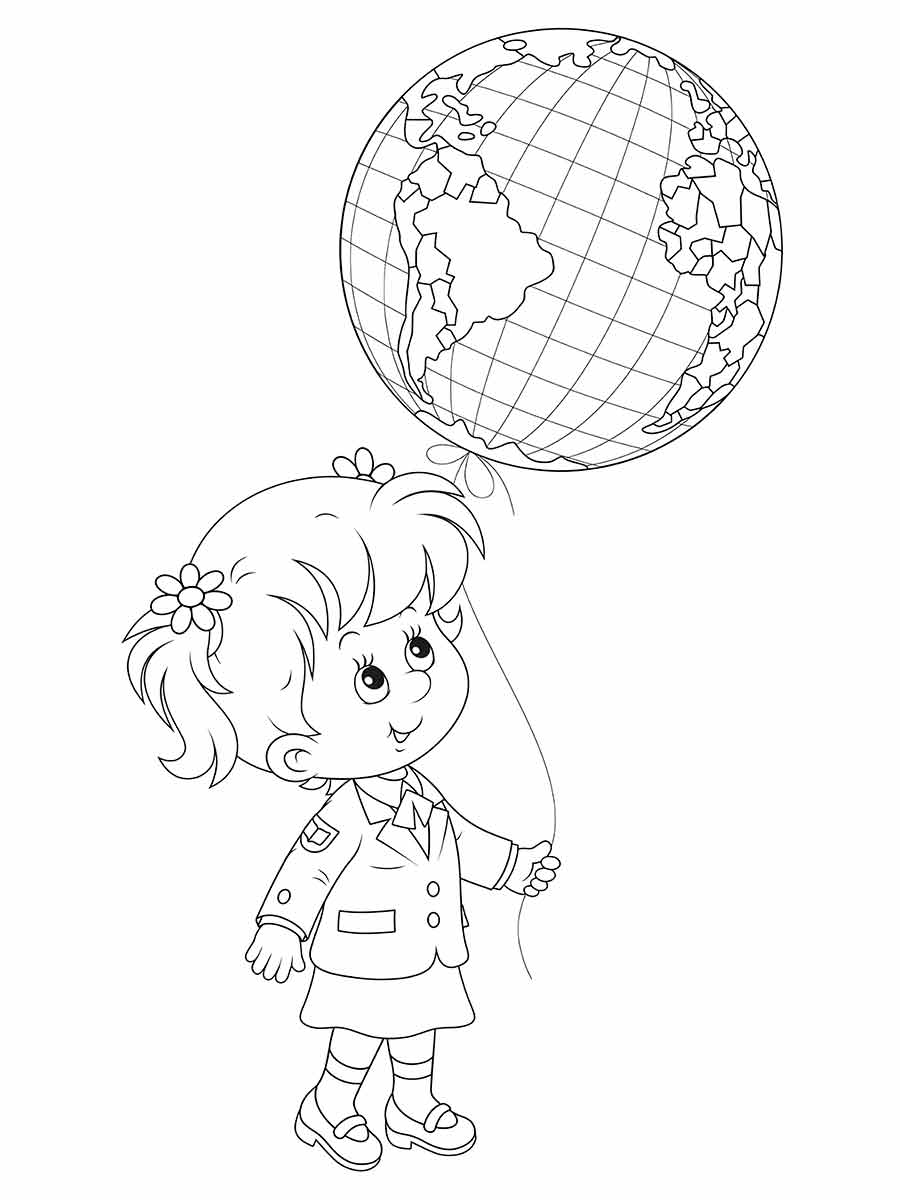 Girl with world map coloring page.