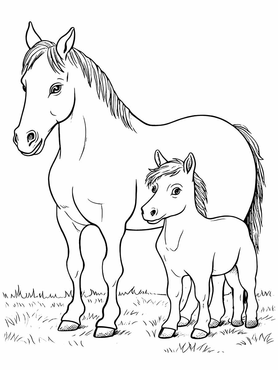 Horse and Foal Coloring Page 2