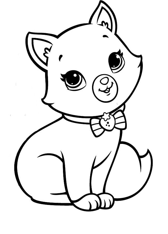 Printable cat coloring page showing a cute cat sitting and looking up.