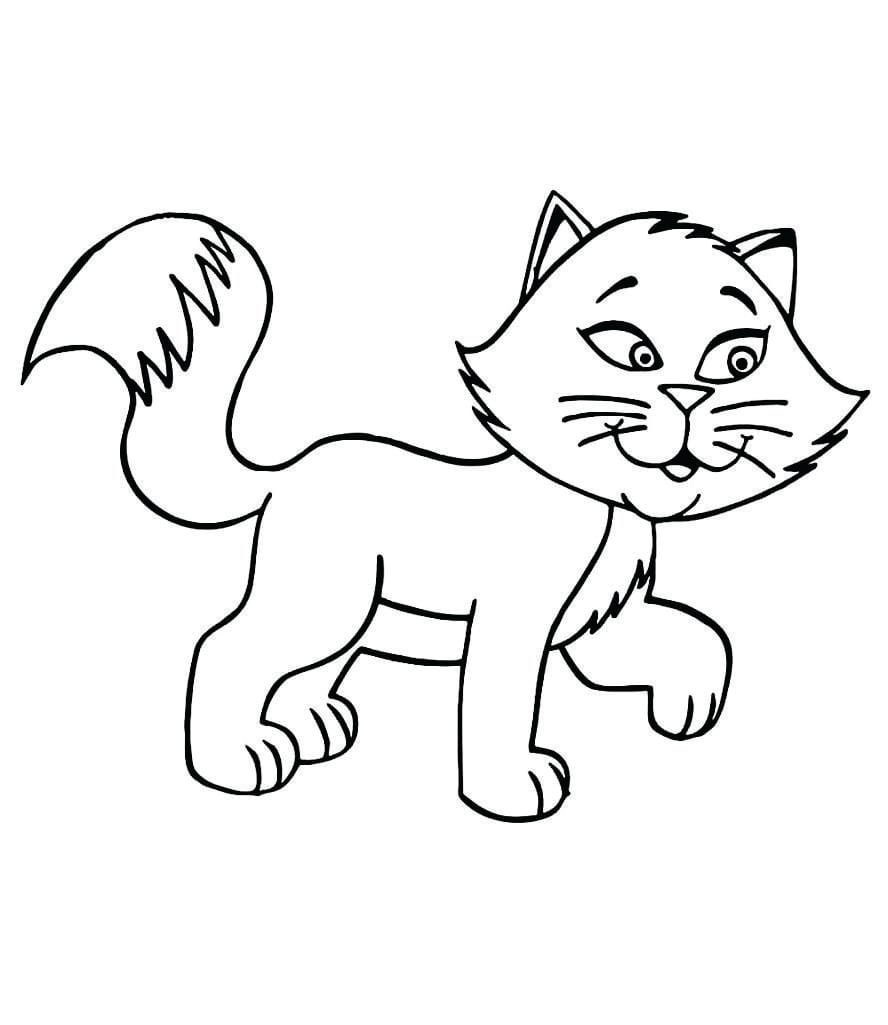 Simple and easy coloring page of a cat, ideal for young children.