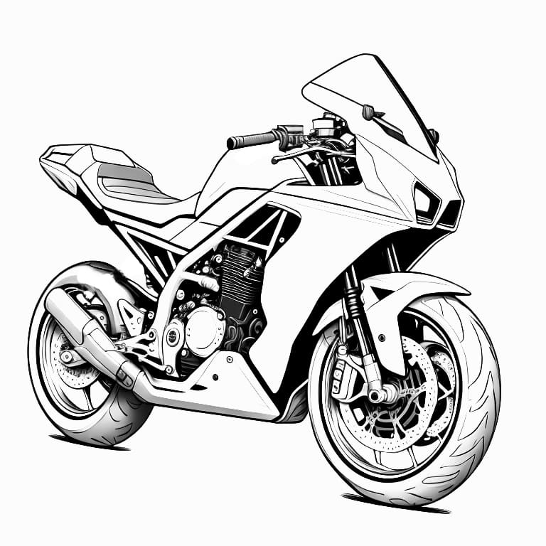 Large motorcycle coloring page, ready for kids to color.