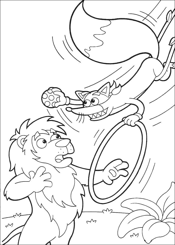 Lion and Swiper the fox from Dora coloring pages